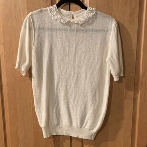 Vintage White/Cream Short Sleeve Knit Sweater